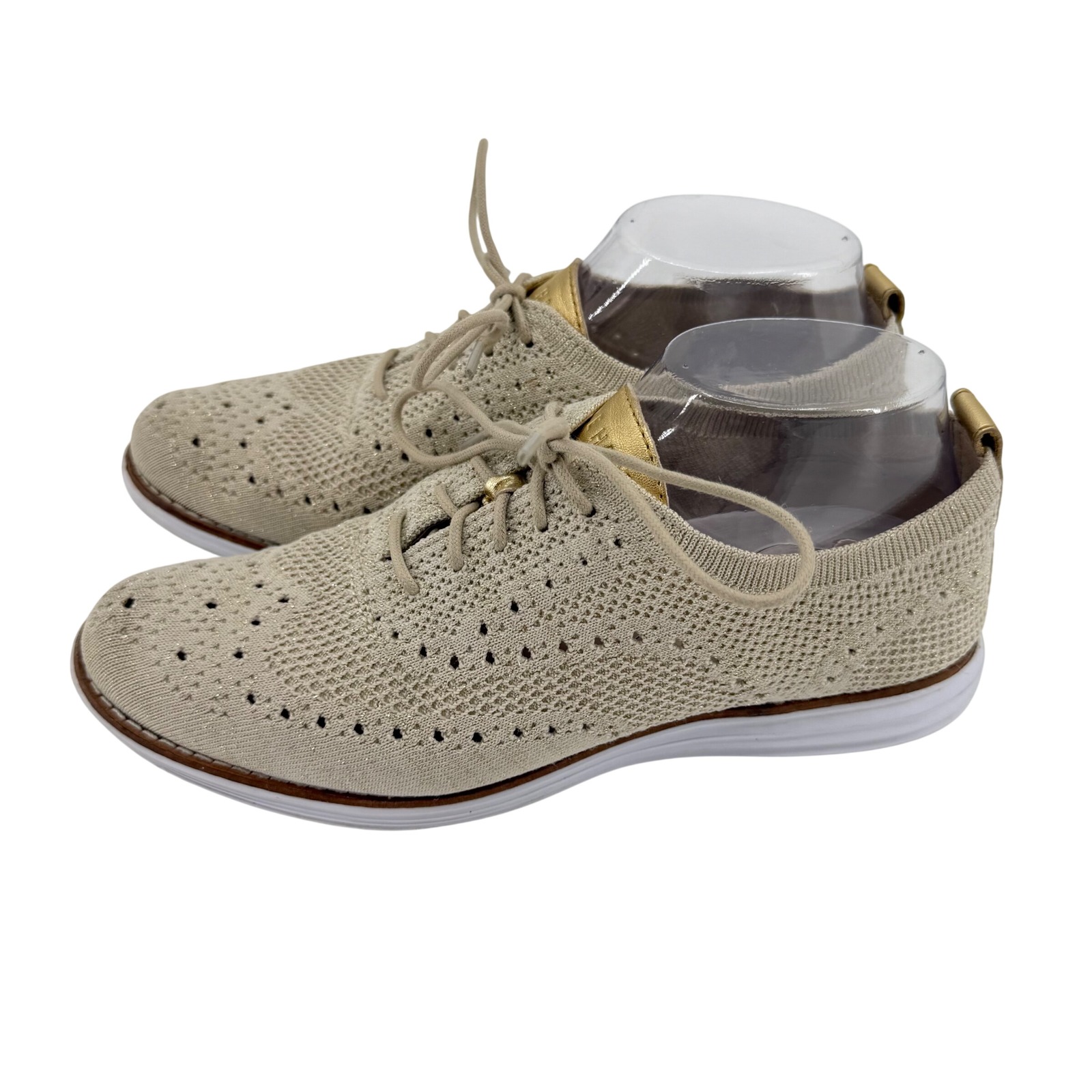 Cole Haan Originalgrand Wingtip Oxford Women 8b Tan Gold W13113 Excellent Knit